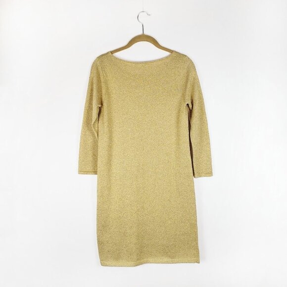 Tibi Long Sleeve Dress Gold Sparkle Glitter Metallic Pullover Womens Size Small - Picture 3 of 9